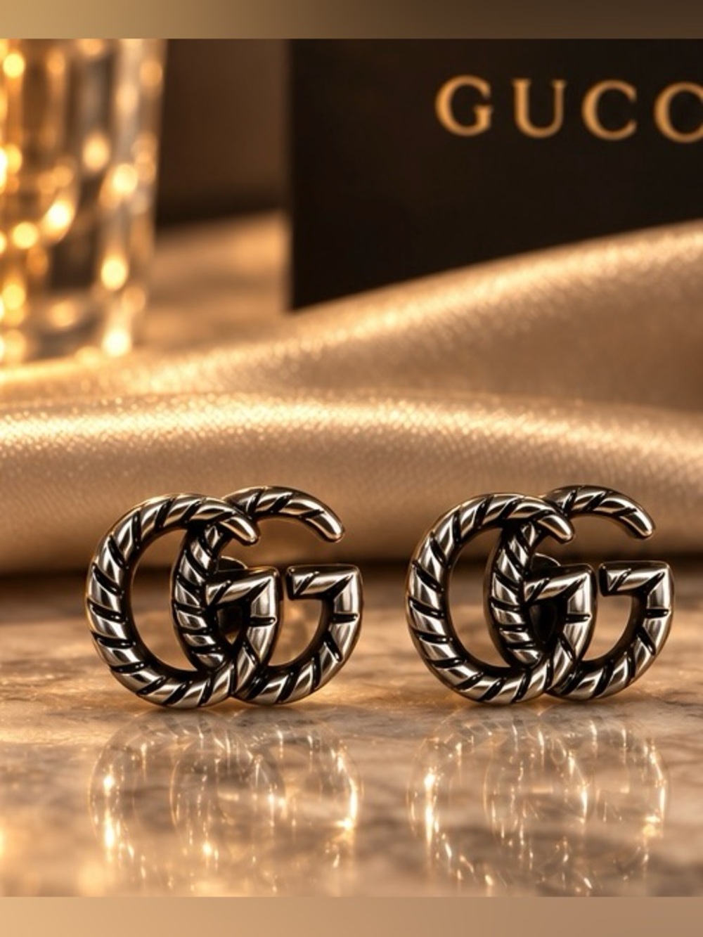 Silver Tone Double G Statement Stud Earrings